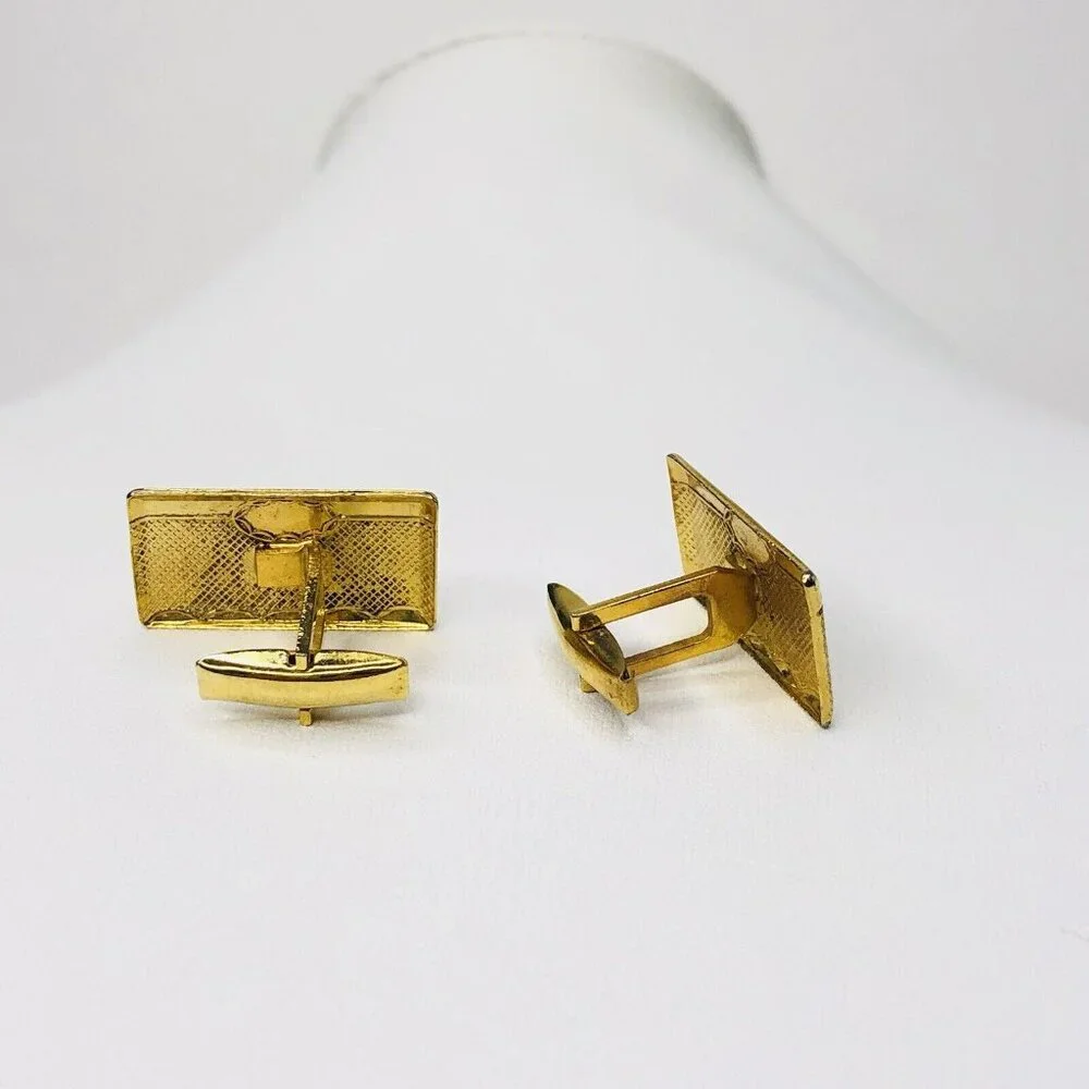 Vintage Men Gold tone Cufflinks Goldtone Classic Wedding Groom Gift Rectangle